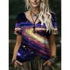 Womens V-Neck Short Sleeve Loose Fit T-Shirt With Floral Lake Scene Cartoon Bun Girl Print 2025 Casual Top
