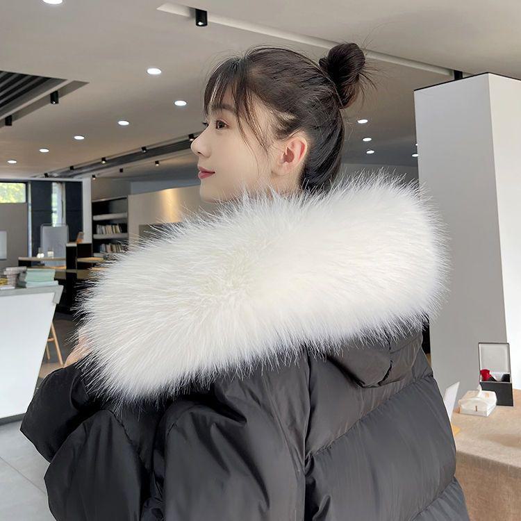 

Женский воротник из искусственного меха лисы и енота черного и белого цвета для пуховой шапки - Единичная покупка 75CM белый