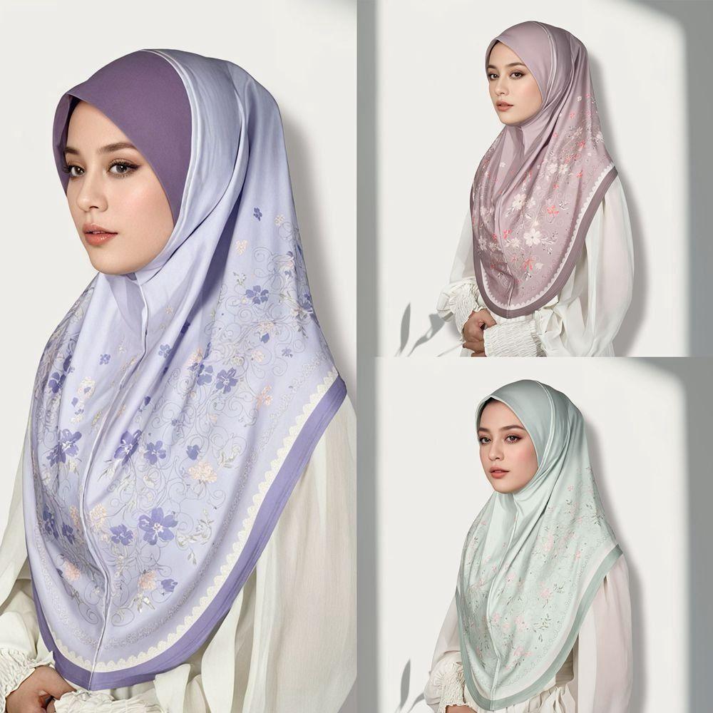 Cotton Eid Al-Fitr Long Floral Turban Breathable Hijab Head Wrap Printed Arab Lady Headscarf Women