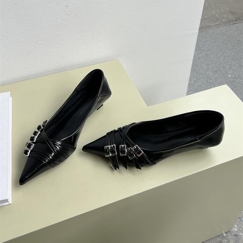 2025 Fashion Pointed Toe Low Heel Pumps Women Shoes Brand Belt Buckle Shallow Slip On Ballet Elegant Pumps For Party Dress Mujer