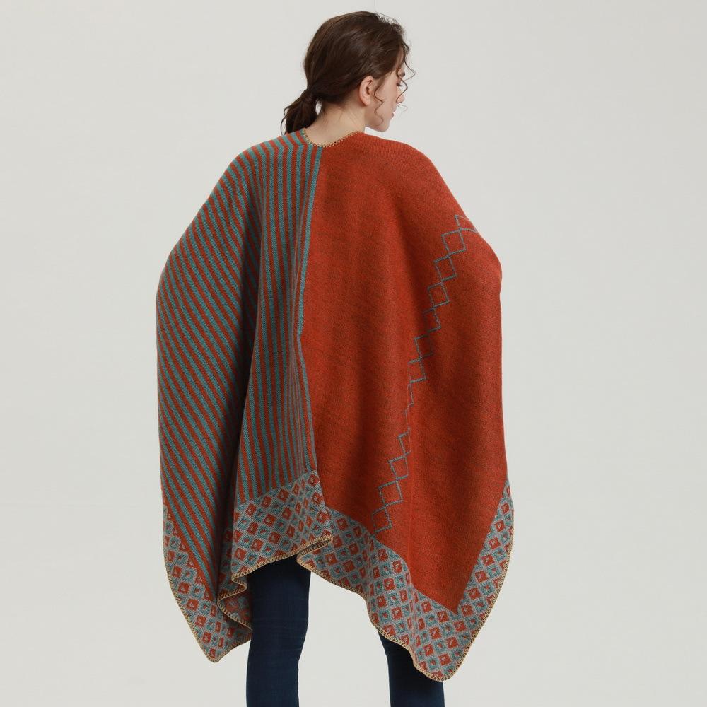 Women's Fashion Autumn Winter Warm Scarf Sweet Striped Diamond Cape Korean Style Pashmina Shawl