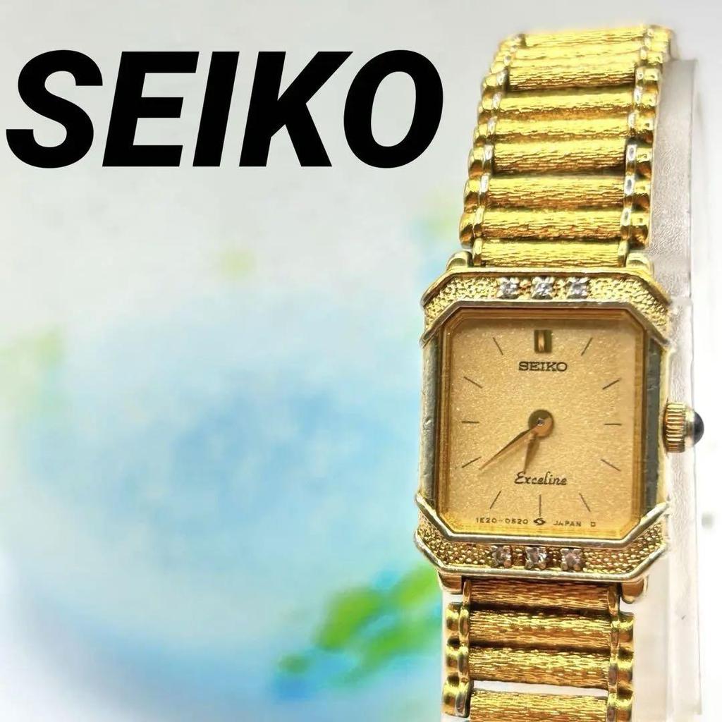 [USED] Rare SEIKO Exceline 6-Diamond Dress Watch, Gold, Women's