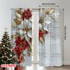 2pcs 2D flat printing Christmas Scene Curtains Red berries_ white flowers and gold leaves on a snowy background Digital Printed