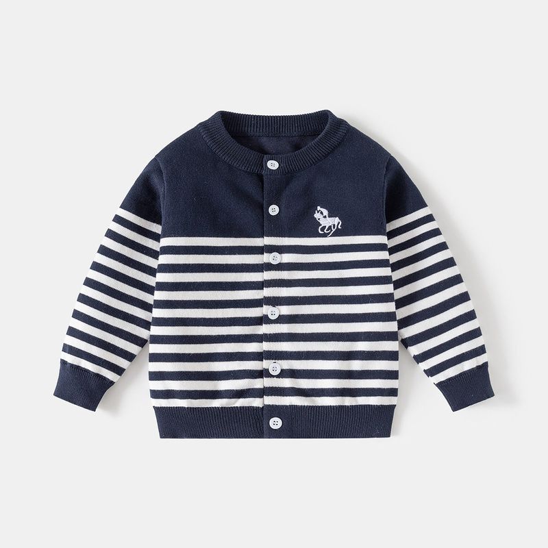 Boys  Striped Knit Sweater Jacket Children s Sweater Preppy Style Retro Spring and Autumn Children s Clothing Baby Cardigan Sweater Tibetan youth 90