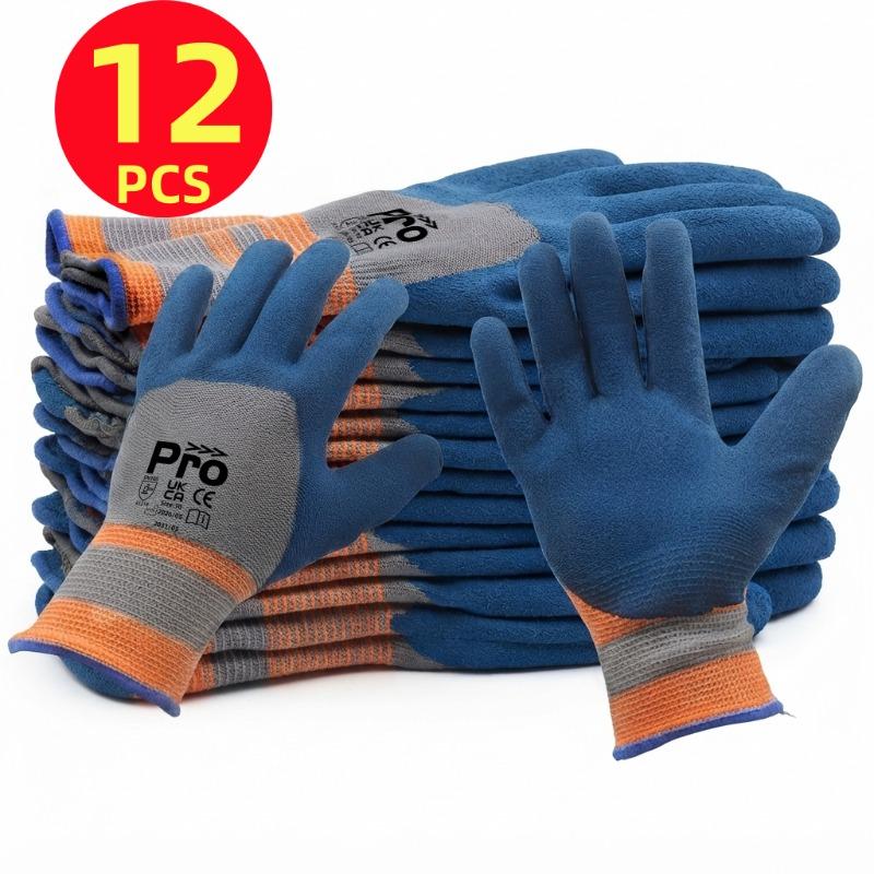 12 Peças Luvas de Trabalho Resistentes com Palma Revestida Extra Grandes, Poliéster Elástico, Pegada Antiderrapante para Jardinagem e Reparo Automotivo, Unissex