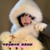 Women's Super Cute Bowknot Puppy Autumn Winter Warm Hat Scarf Integrated Face-Flattering Ear Protection Cute Hat