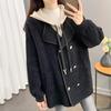Women Jacket Fake Two-piece Drawstring Double-breasted Long Sleeves Cardigan Contrast Color Jacket