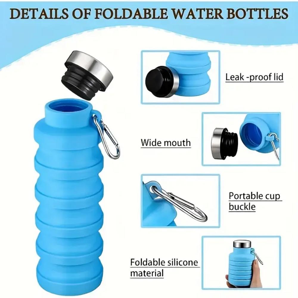 1pc Collapsible Water Bottle, Reuseable BPA Free Silicone Foldable Bottles Portable Hiking Cup For Outdoor Mountaineering Tours