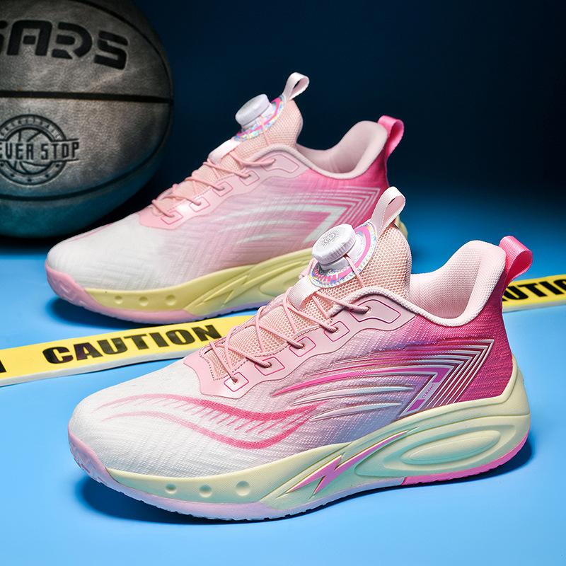 Rotating Button Mandarin Duck Two-color Basketball Shoes Combat Boots Primary and Secondary School Students Sports Training Shoes Youth Sports Shoes