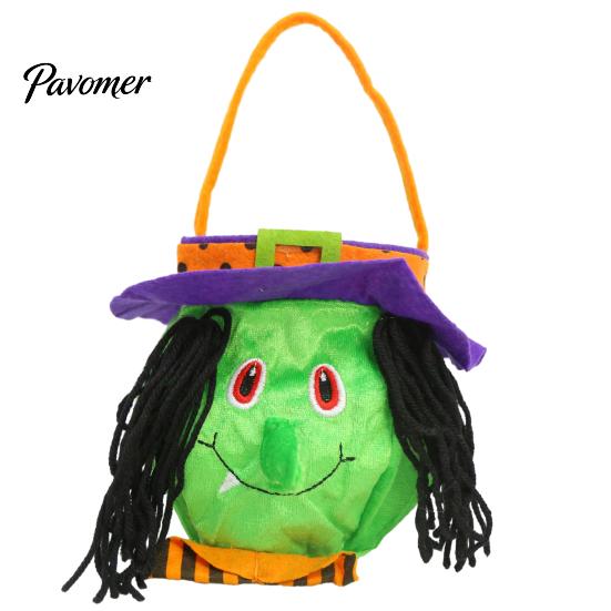 Halloween Costume Accessories Candy Bags for Kids, Trick or Treat Handbag with Handle, Spooky Durable Carrying Witch Ghost Black Cat Pumpkin