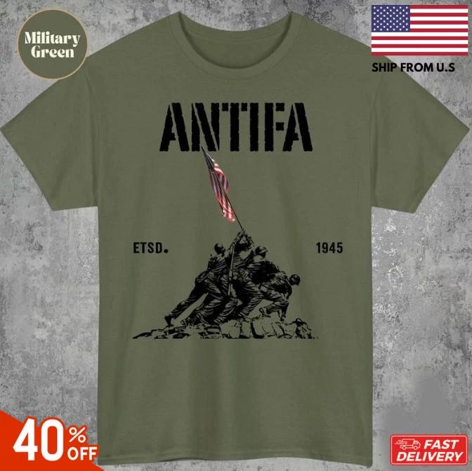 Antifa estd 1945 Shirt: Patriotic Anti Fascist, Pro Democracy Liberal Protest Te S