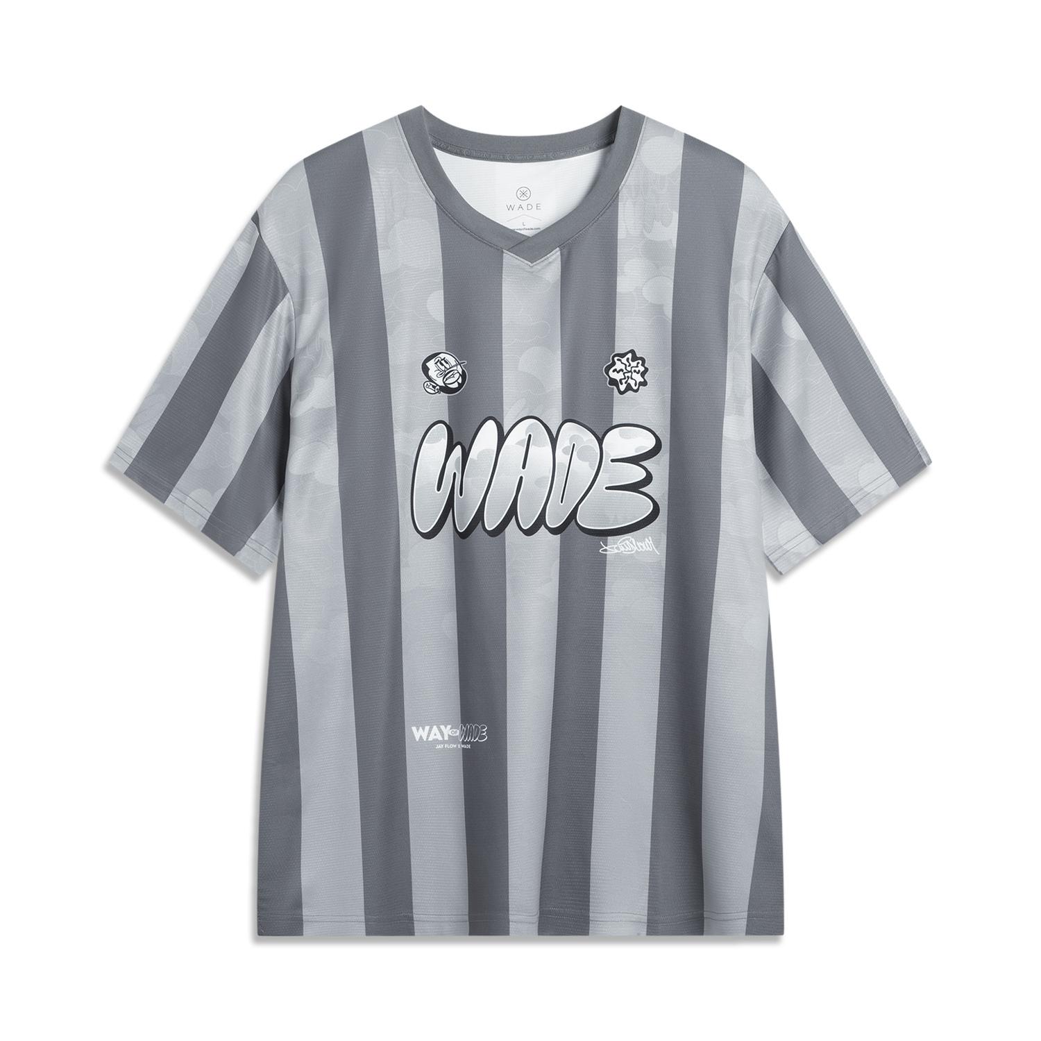 

Li-Ning Полосатая футболка серии Wade, удобная, дышащая, с V-образным вырезом, универсальная, с коротким рукавом, мужские топы AHSVA07-1 L