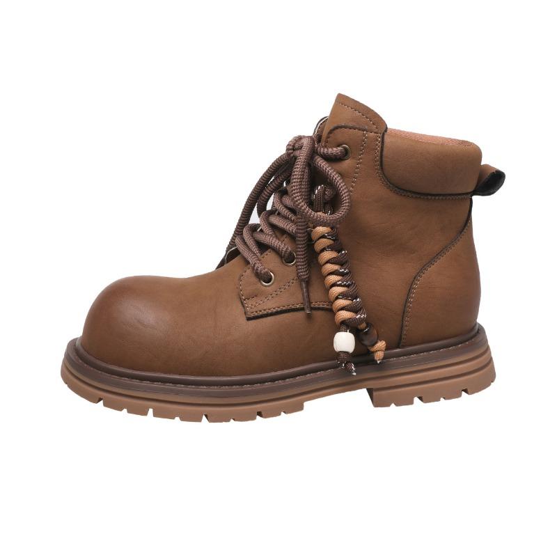 Retro polished big head Martin boots women's new fashionable versatile round head lace-up big yellow boots