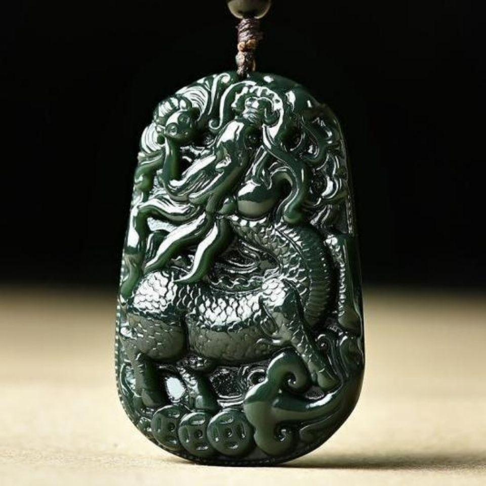 

Синьцзянский Хэтяньский Зелено-Черный Нефрит Подвеска Кирин Ожерелье для Мужчин и Женщин