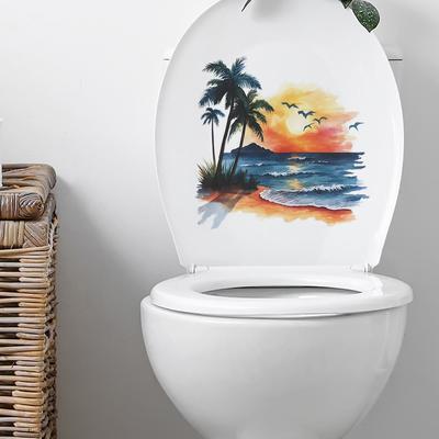 Sonnenuntergang Dämmerung Kokosnussstrand Badezimmer Badezimmer Toilette Heimverschönerung Aufkleber