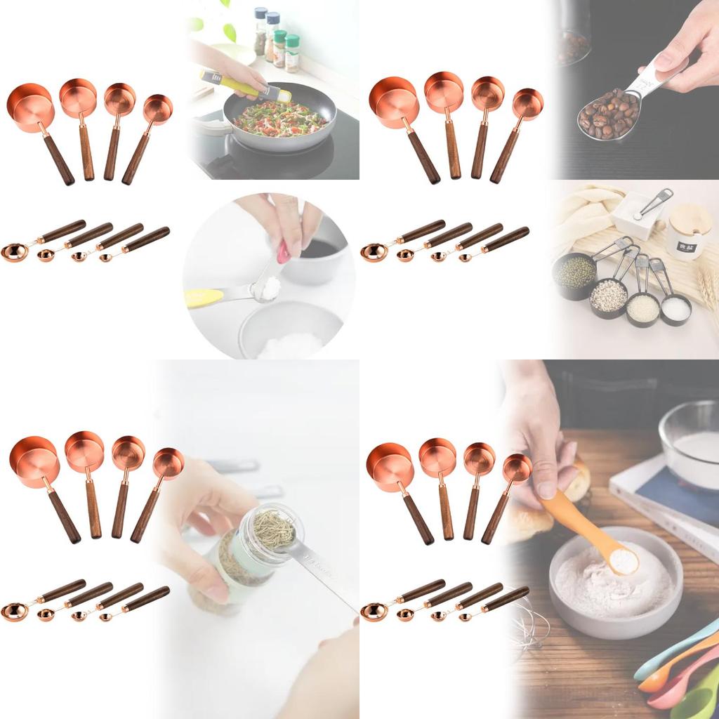 Rose Gold Stainless Steel Measuring Cup And Spoon Set With Markings For Baking And Cooking