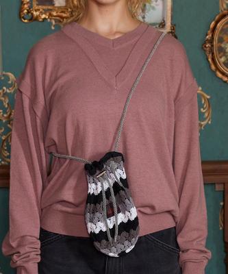 Unalloyed Striped Crochet Knit Bag / Gray