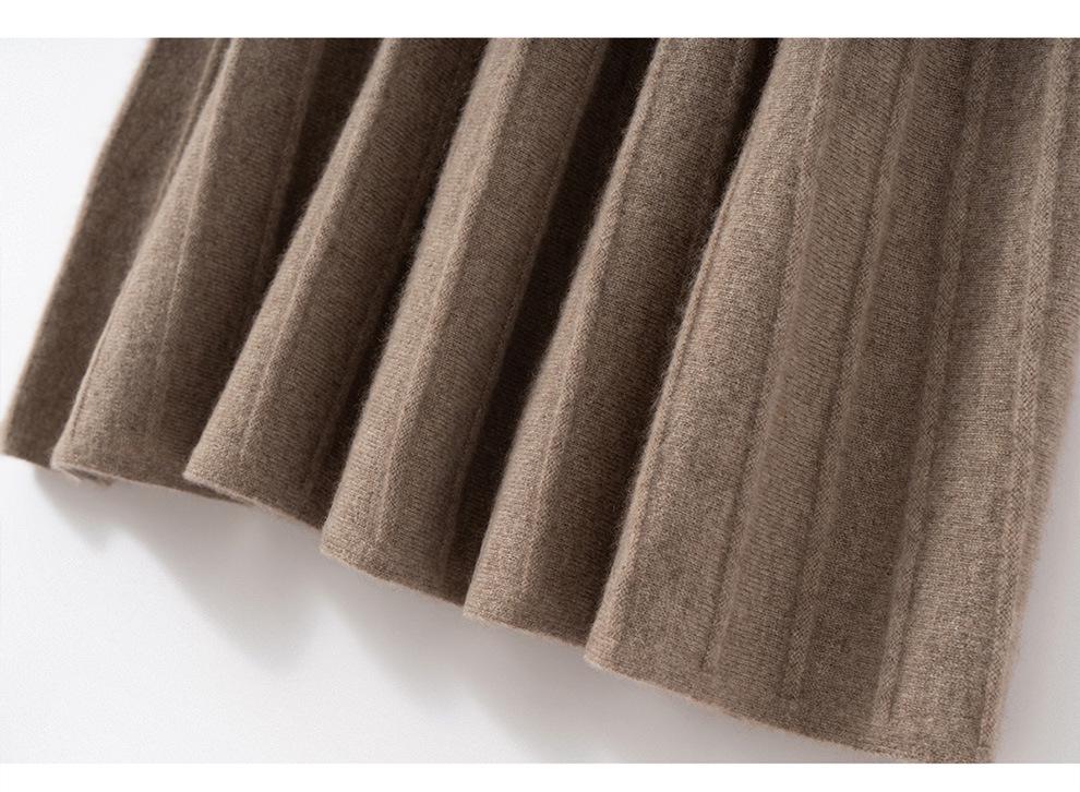 Women's 100% Pure Cashmere High Waist Long Skirt - Solid Color, Elastic Drape, Plush for Autumn/Winter