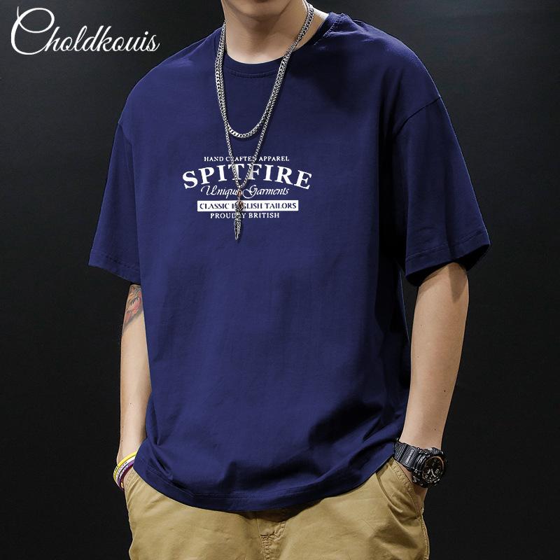 Simple T-shirt Men's print Summer Trendy Printed Cotton Short Sleeved Loose Trendy Breathable T-shirts