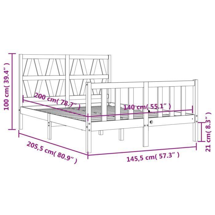 VidaXL Bed Frame with Headboard 140x200 Cm Solid Wood 3192491