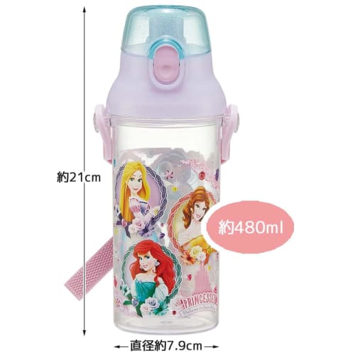 Skater Water Bottle, 480ml, Disney Princess 24 Design, Plastic Clear Bottle, for Kids, Made in Japan, PSB5TR-A
