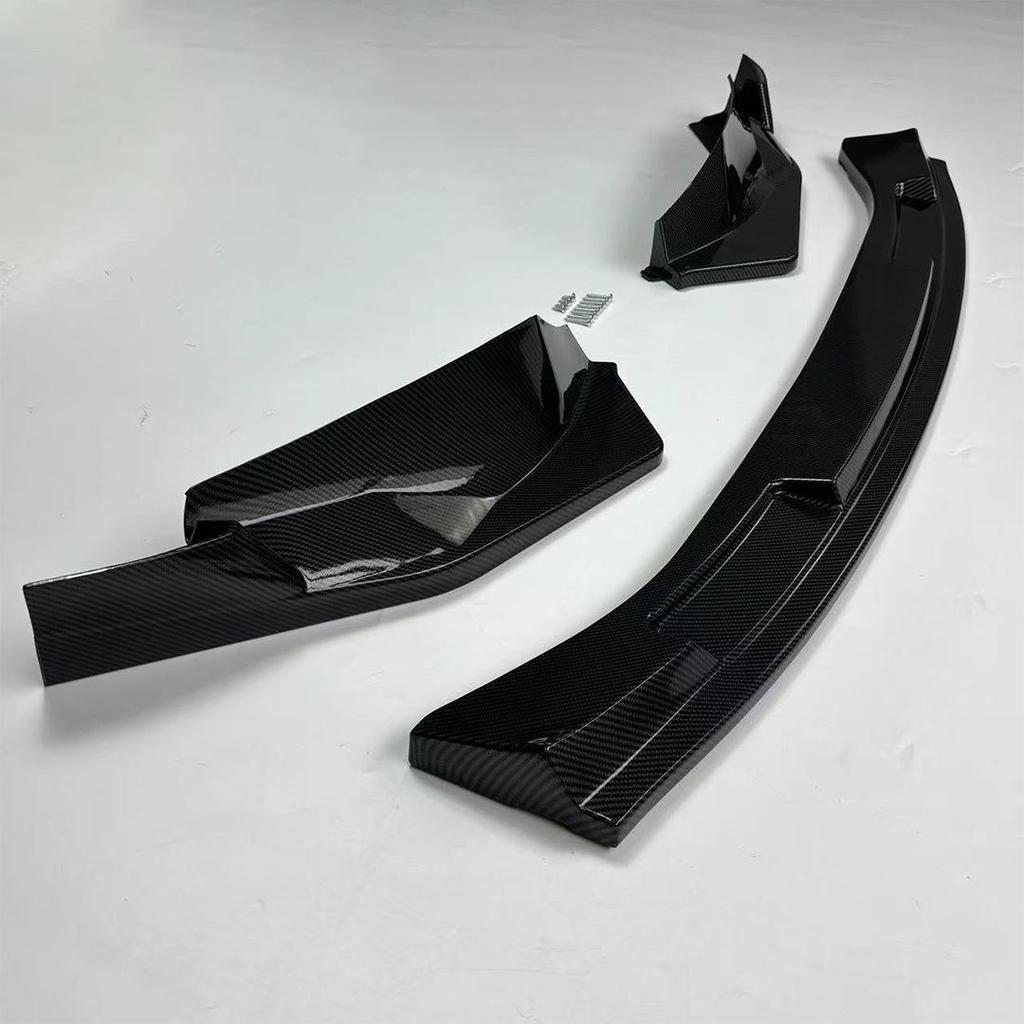 Compatible BMW G80/G82 V Style M3/M4 Three-Section Front Lip Carbon Fiber Pattern Kit - Bright Black