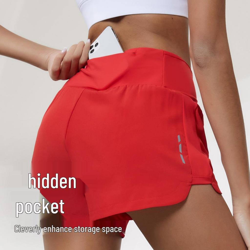 Women's Quick-Dry High-Waist Shorts with Zipper Pocket & Anti-Exposure Lining for Running & Fitness