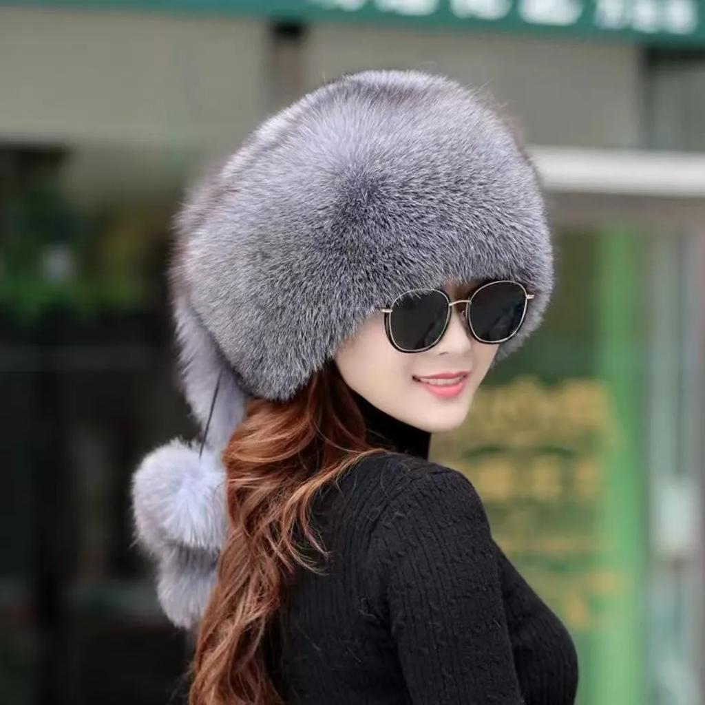 WTEMPO Furry Balls Decor Hats Cycling Skiing Faux Fur Inner Faux Leather Hats Autumn Winter Outdoor Men's Windproof Cold-proof Warm Plush Bomber Hats