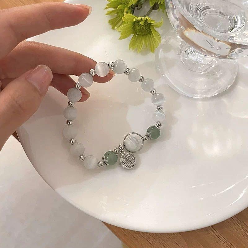 Fu bracelet imitation white opal retro gray moonstone ice bracelet female ins Mori, new girlfriend