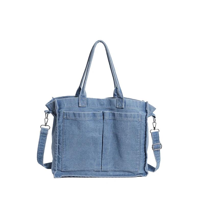 Velkokapacitní džínová crossbody taška na zip, jednobarevná, všestranná, módní, měkká, jednoduchá, trendy, taška přes rameno
