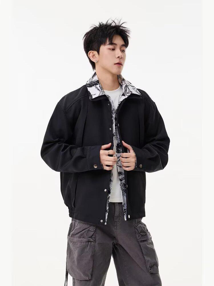 

Trendy Men s Scruffy Handsome Two-Piece Bomber Jacket for Spring & Autumn – Niche Design, Loose Fit, Casual Versatile Style. M чорний