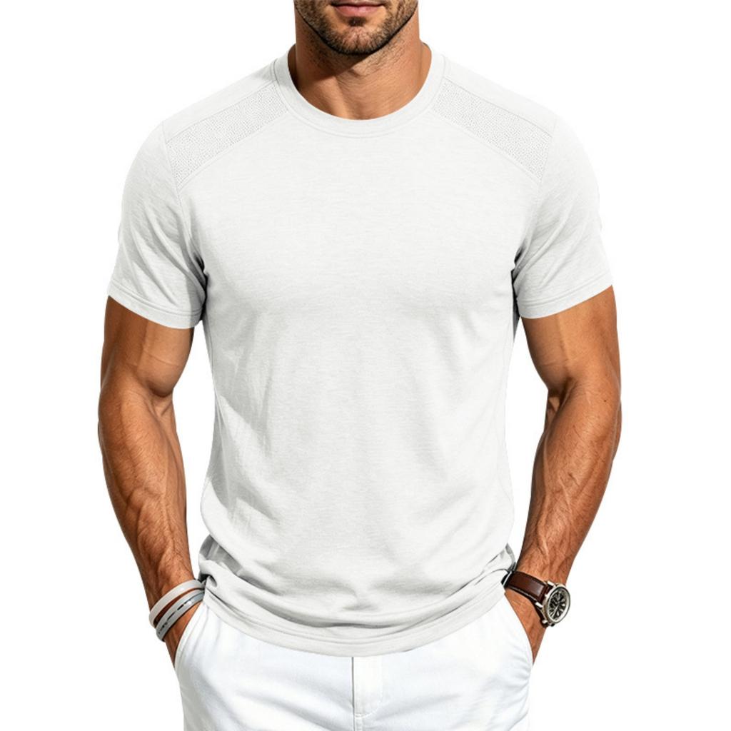 Men's Quick Dry Short Sleeve T-Shirt Athletic Round Neck Cotton Linen Breathable for Gym Running Training