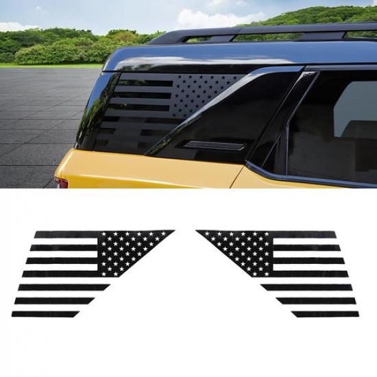 2xRear Window Glass Triangle Sticker Decals For Ford Bronco Sport 21+ Flag Black