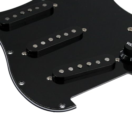 FLEOR Alnico 5 Prewired Strat Pickguard for Electric Guitar with 3 Single-Coil Pickups - Black
