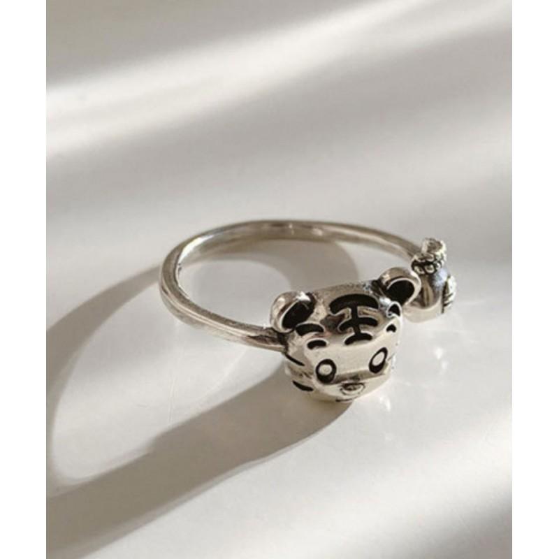 Adjustable Sterling Cute Tiger Ring Women Men Vintage Geometric Open Band Jewelry