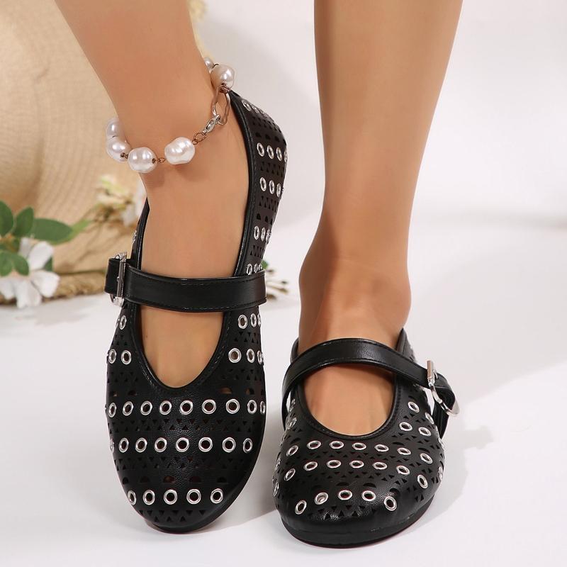 

Мода 2025 Ранняя весна Новые ретро туфли-лодочки во французском стиле Универсальные балетки Liuding Нишевый дизайн Плоские туфли с отверстиями 36 чёрный