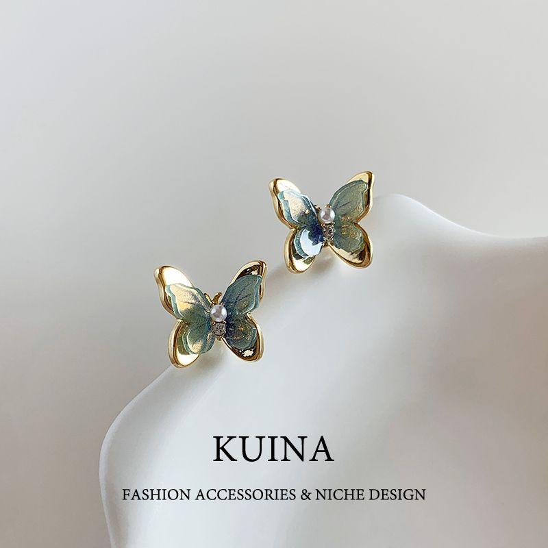 

Exquisite Green Butterfly Stud Earrings Sterling Silver Needle Women s Earrings 2025 New Arrival Fancy Unique Small Gold Ear Rings As Shown in Pictures
