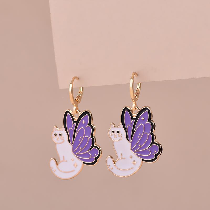 Colorful Aesthetic Animal Cat Rabbit Koi Dragon Earrings For Women Girls Enameled Delicate Gold Color Hoop Earrings Jewelry Gift