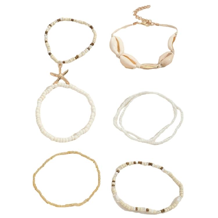 7Pieces Handmade Ocean Bead Bracelet Set Party Jewelry Chain Wristband Resin and Shell Texture for Party and Celebration