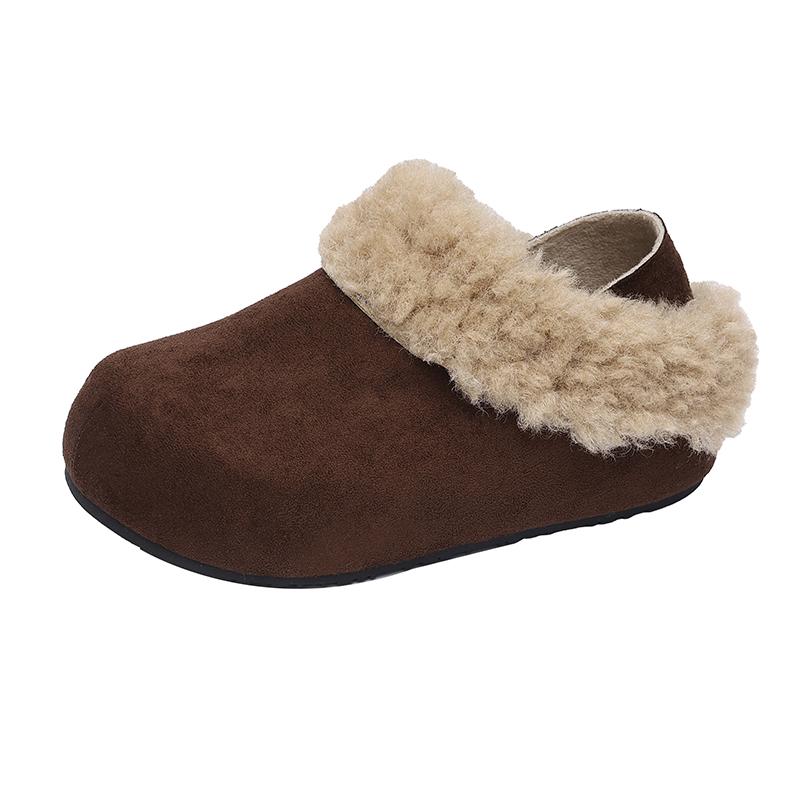 Winter Two Wear Slippers Scrub Fleece Round Toe Deep Mouth Plush Platform Warm Cotton Shoes
