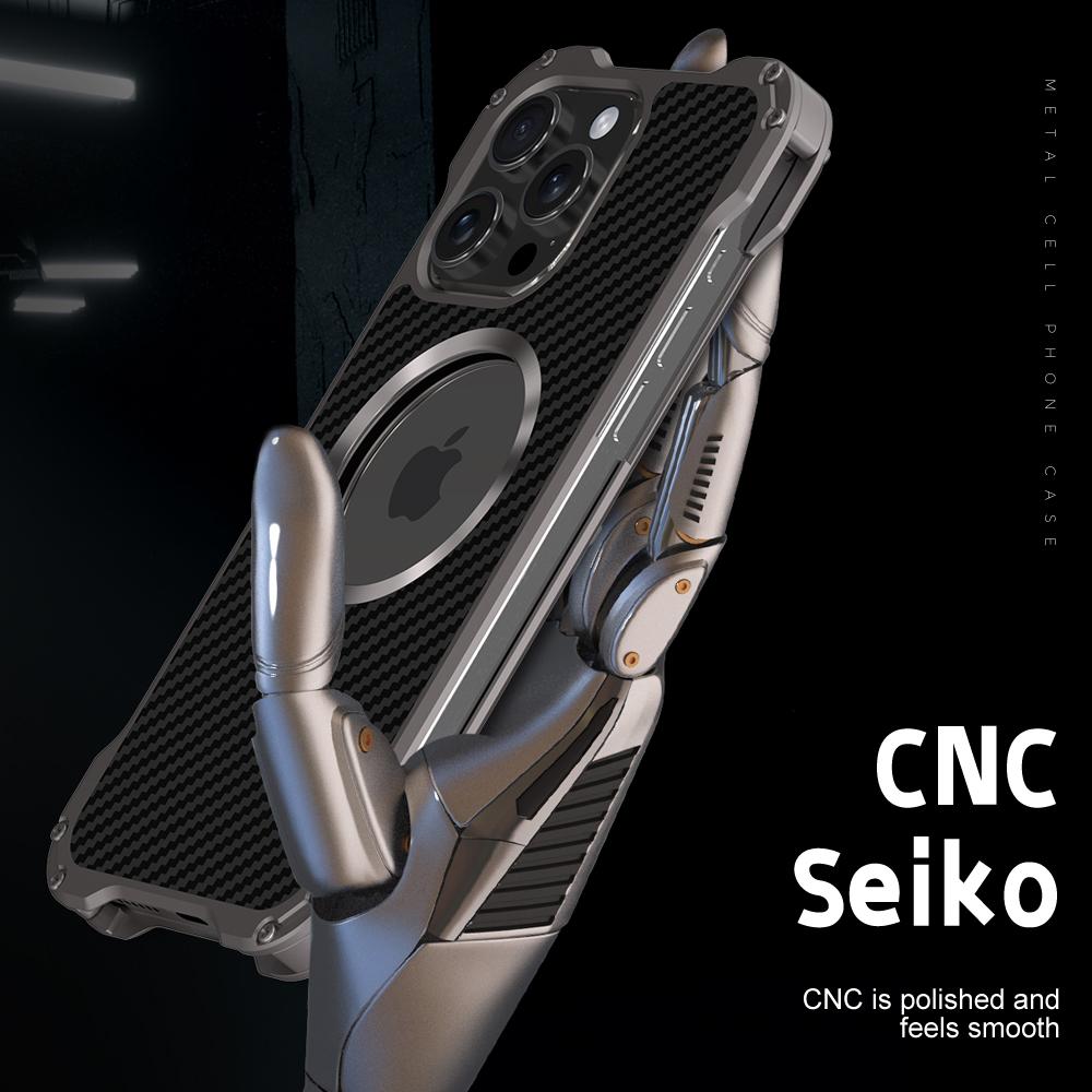 Iphone 15 16 14 13 Pro Max Cover Lightweight Aluminum Alloy Funda Coque Built-in Holder Ring Metal Carbon Fiber Case