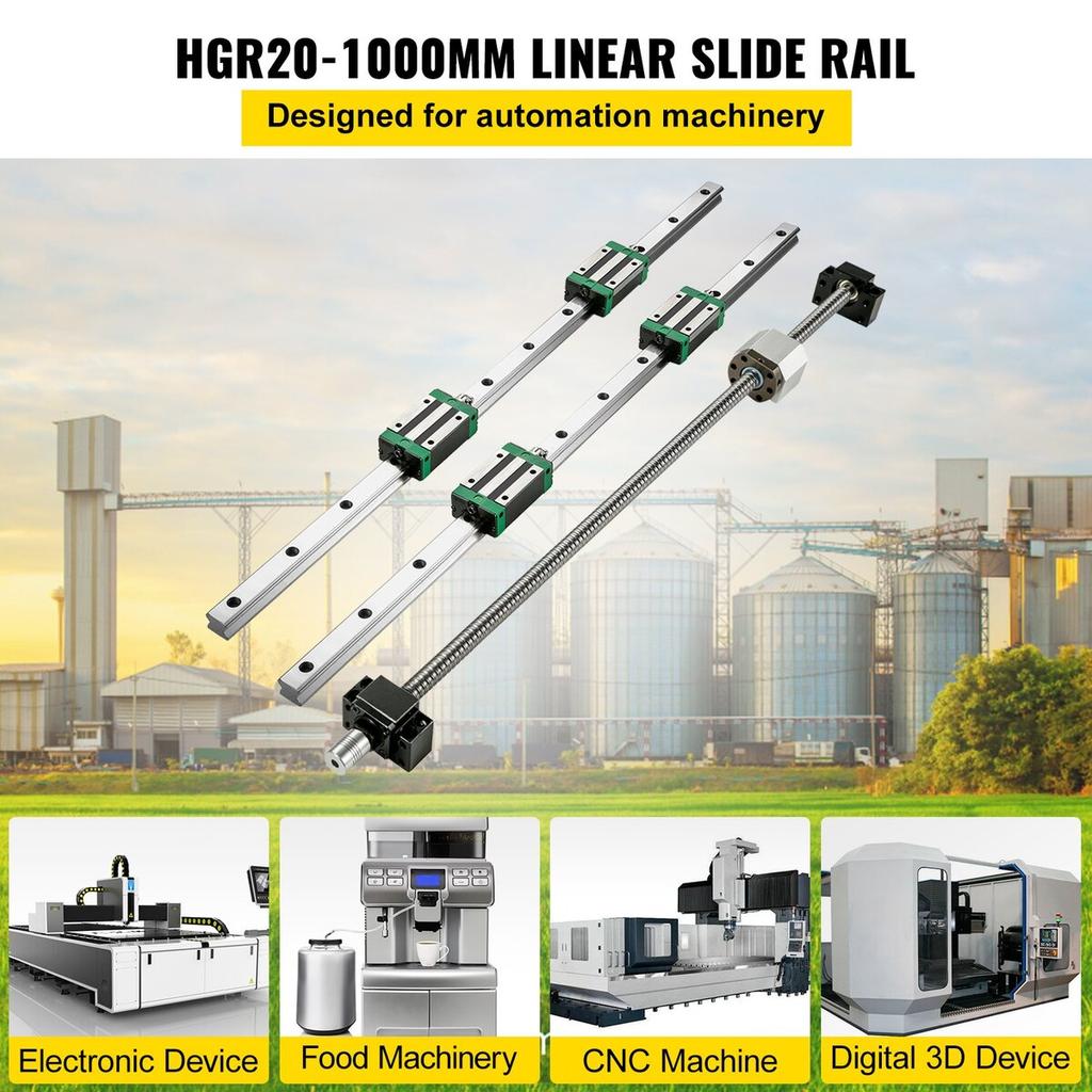Linear Guide Rail 2Pcs HGR20-1000mm Linear Slide Rail with 1Pcs RM1605-1000mm Ballscrew with BF12/BK12 Kit Linear Slide Rail Guide Rail Square For DIY