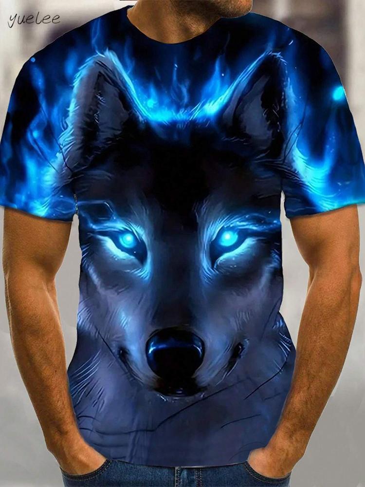 Summer 3D Wolf Pattern T-Shirts for Men Men's Short Sleeve Tee Round Neck Men's Tops Fashion Currents Oversized Men's T-Shirt