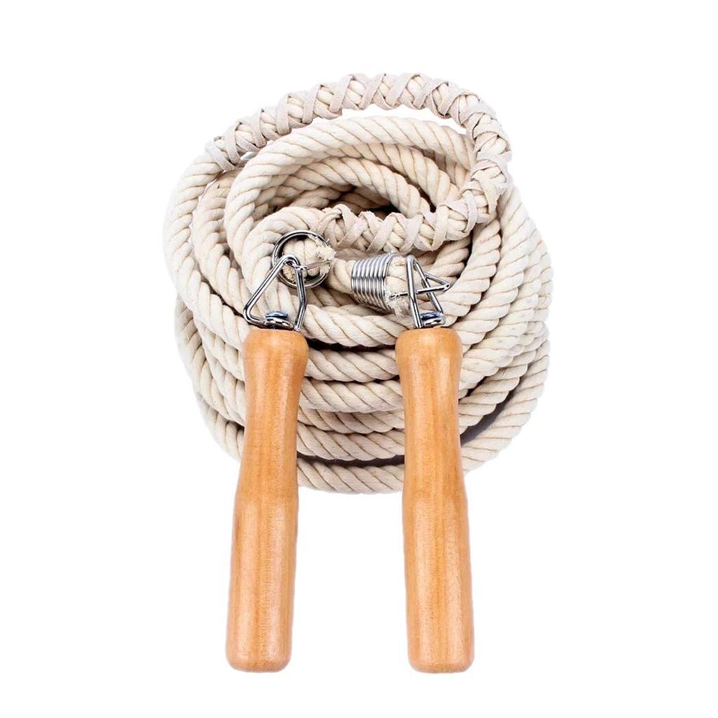 3m Wooden Handle Jump Rope Single Cotton Twine Jump Rope White Student Jump Rope for Practicing
