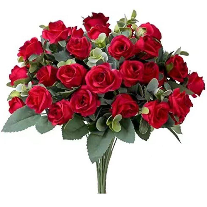 

10 Heads Artificial Flower Silk Rose white Eucalyptus leaves Peony Bouquet Fake Flower for Wedding Table Party Vase Home Decor красный