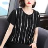 Mother's Large Size Western Style Loose and Thin Blouse Summer Thin Women's Fashion Round Neck Short-sleeved T-shirt