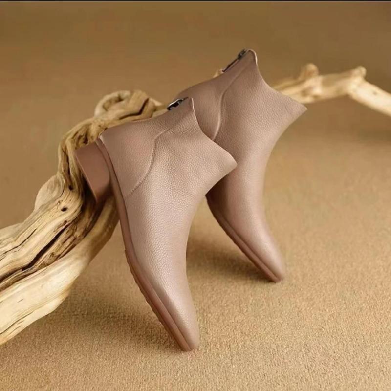 Retro Chunky Ankle Boots, Low Heel Nude Boots, Pointed Toe Shoes, Low Thick Heels, Single Boot, Chelsea Boots