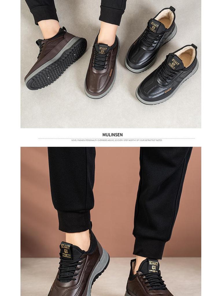 Men's Waterproof Non-Slip Winter Boots: Warm, Velvet, Thick Leather Snow Shoes for Seniors.