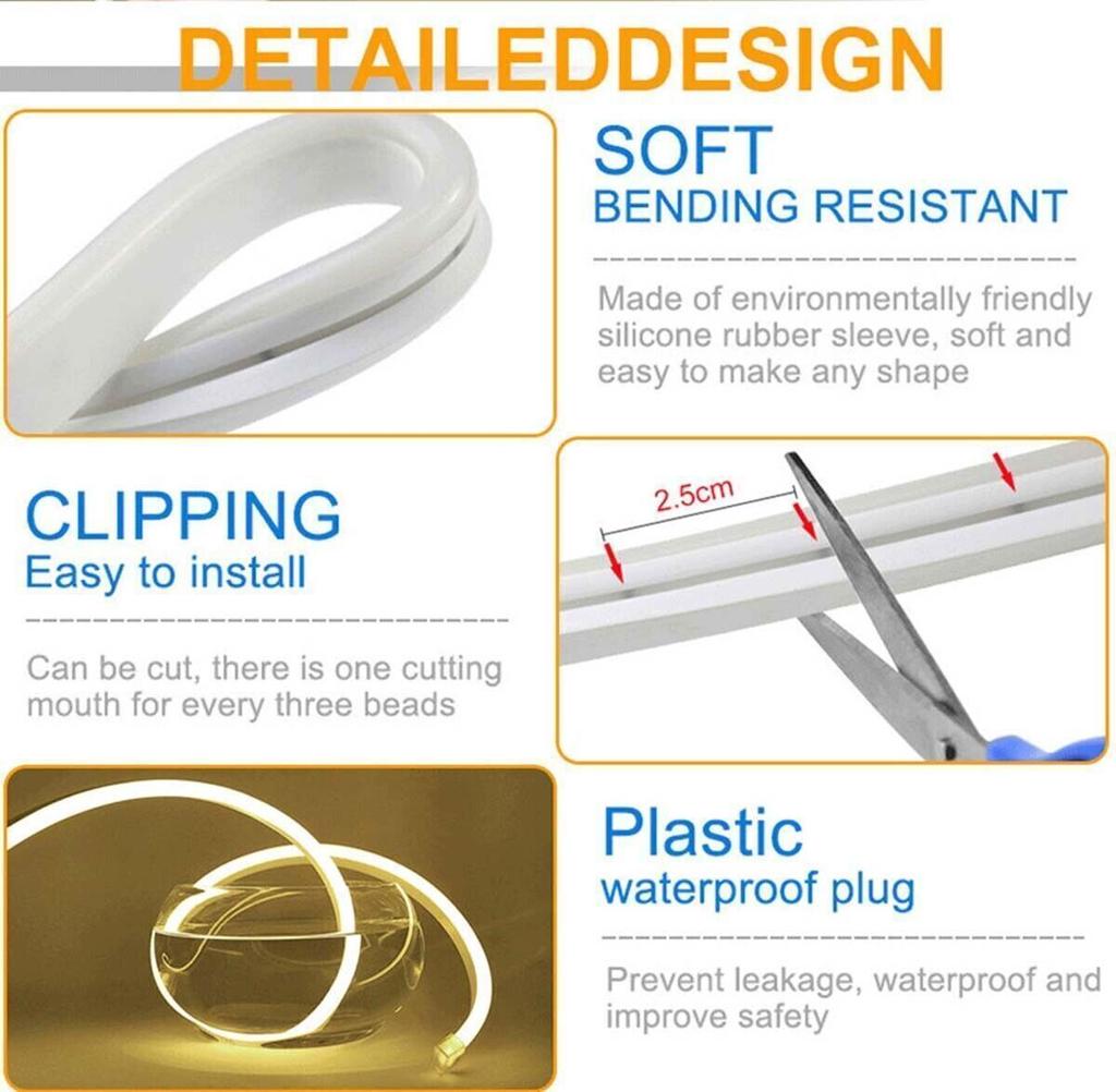 Smart LED Strip Neon Sign RGB Waterproof Bluetooth APP Remote Control Flexible Tape Lamp Rope DC12V Music Sync Home Garden Decor