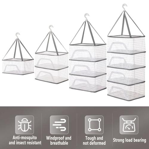 Filet à linge pliable, Filet de séchage suspendu, Conception en maille en forme de nid pour un séchage à plat respirant, Crochets autobloquants coupe-vent avec rotation à 360° f